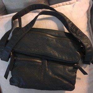 Vintage Grunge Grey Leather Zipper Crossbody Bag